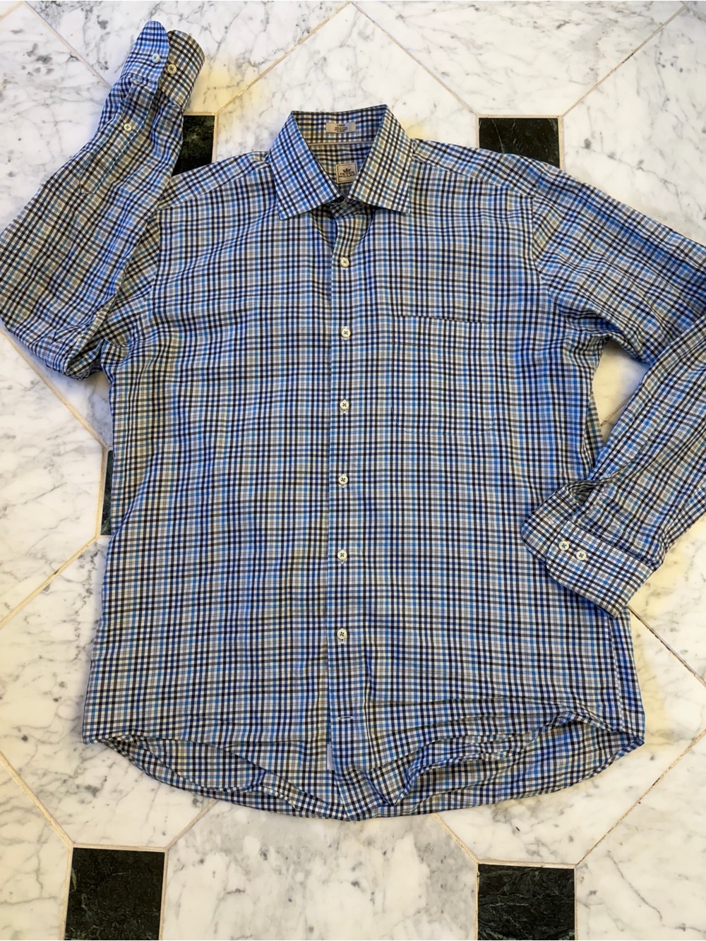 High End Peter Millar Plaid Button-Down Shirt Collared Long Sleeve Sz L